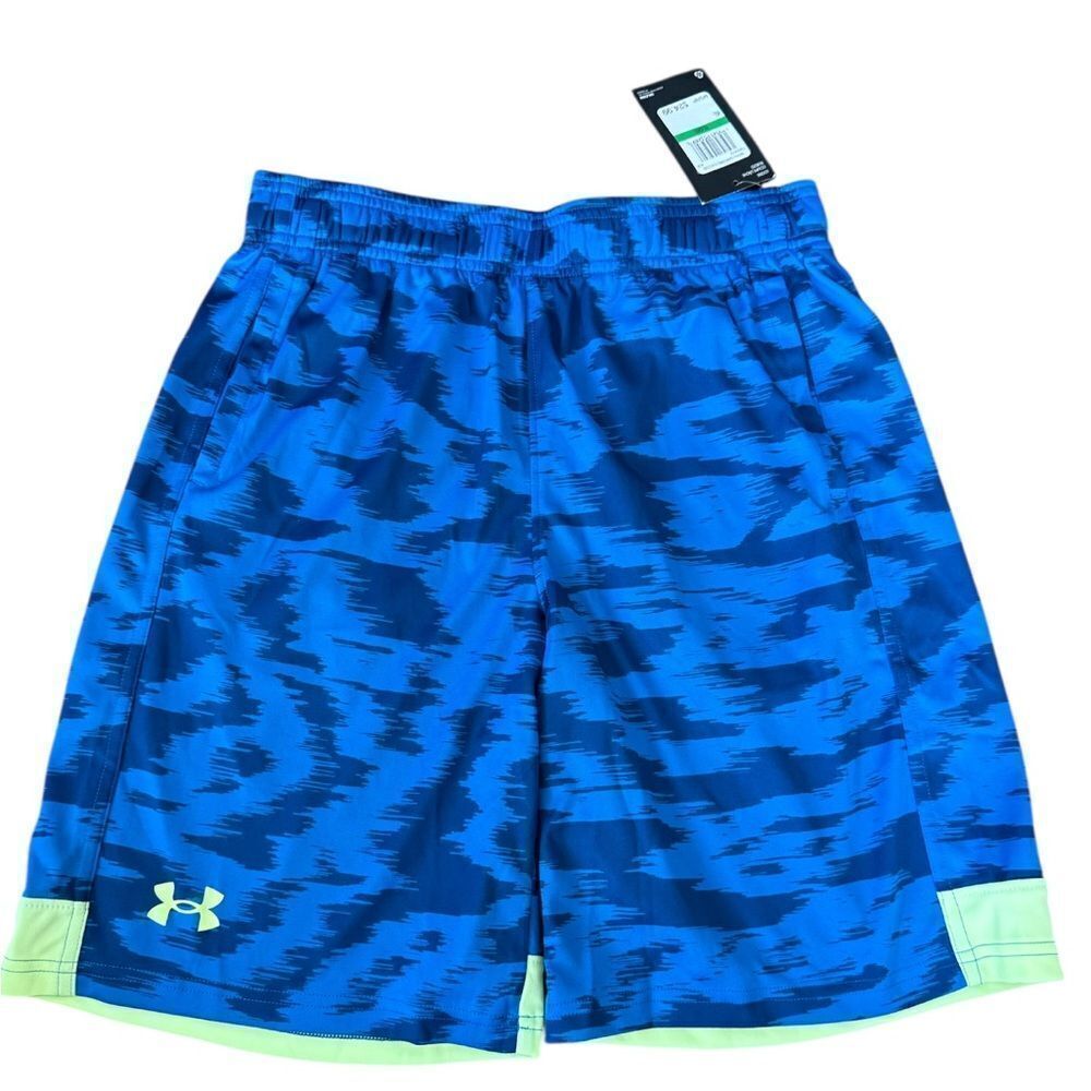 Under Armour Boys' UA Velocity Shorts Photon Blue/Lime Fizz, Large, NWT